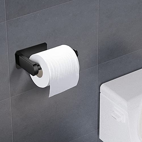 RYMALL Portarrollos para Papel higiénico, Portarrollos Baño Acero Inoxidable 304, Soporte Papel Higiénico Autoadhesivo para Baños, Porta Rollo para Baños y Cocinas, con 2 Ganchos, Negro