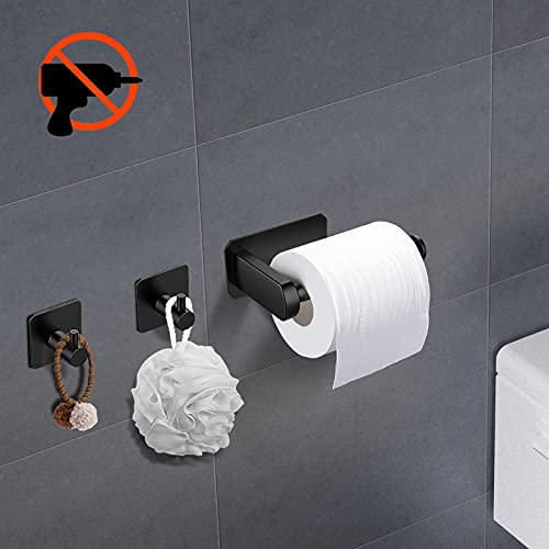 RYMALL Portarrollos para Papel higiénico, Portarrollos Baño Acero Inoxidable 304, Soporte Papel Higiénico Autoadhesivo para Baños, Porta Rollo para Baños y Cocinas, con 2 Ganchos, Negro