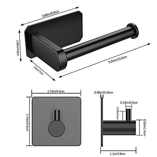 RYMALL Portarrollos para Papel higiénico, Portarrollos Baño Acero Inoxidable 304, Soporte Papel Higiénico Autoadhesivo para Baños, Porta Rollo para Baños y Cocinas, con 2 Ganchos, Negro