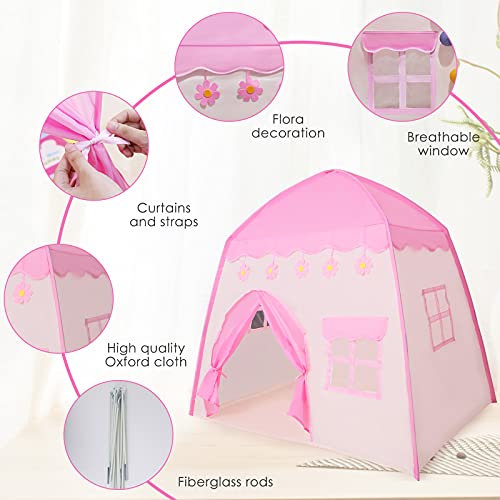 S SMAUTOP Tienda de campaña Infantil, Tienda para Niños, Carpa Infantil, Castillo de la Princesa, Pop Up, Regalo para Niños, para Interior y Exterior, Rosa(51x51x39 Pulgadas)