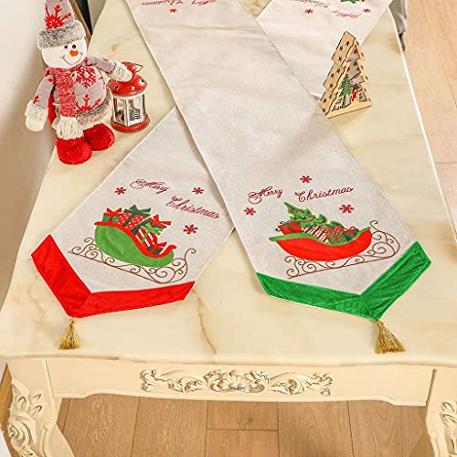 S-TROUBLE Camino de Mesa de Navidad Bordado Feliz árbol de Navidad Caja de Regalo Mantel Mantel Individual para la Mesa de Fiesta de cumpleaños de Vacaciones Decoración del hogar