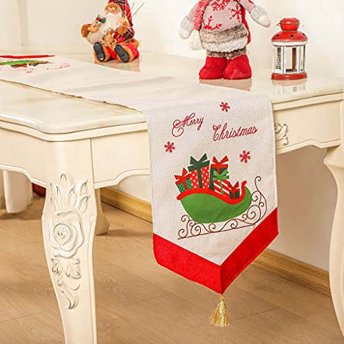 S-TROUBLE Camino de Mesa de Navidad Bordado Feliz árbol de Navidad Caja de Regalo Mantel Mantel Individual para la Mesa de Fiesta de cumpleaños de Vacaciones Decoración del hogar