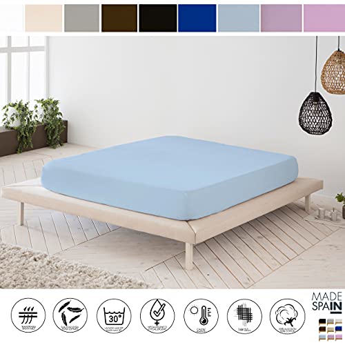 Sábana Bajera Ajustable Celeste 100% algodón Cama de 105 cm (105x190/200 cm)