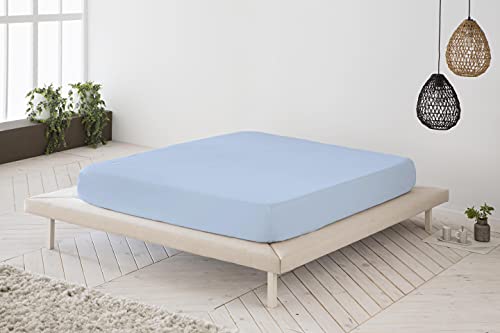 Sábana Bajera Ajustable Celeste 100% algodón Cama de 105 cm (105x190/200 cm)