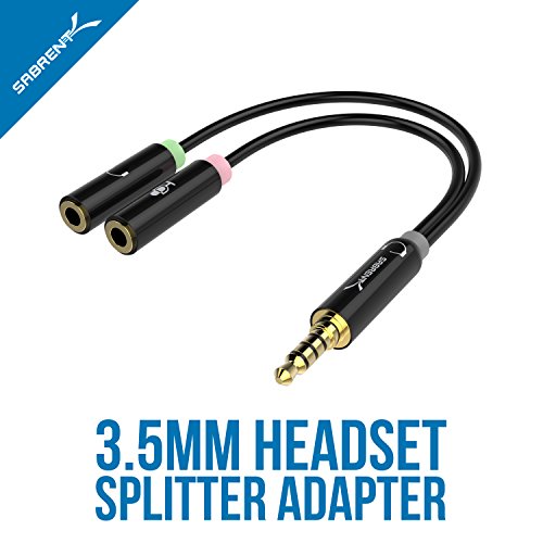 Sabrent - Cable Adaptador de Divisor de Auriculares de 3,5 mm para Auriculares con Conectores Separados para Auriculares/micrófono (CB-AUHM)