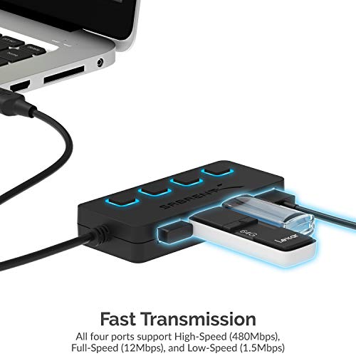 Sabrent Concentrador de USB 2.0 con 4 salidas, interuptores de potencia individuales y LED (HB-UMLS)