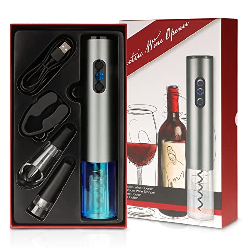 Sacacorchos Eléctrico,Profesional Automatico Abrelatas de Vino, Abridor Botellas USB Recargable con Corta Cápsulas, Vertedor de Vino, Tapón de Vino Silicona de Vacío, Caja de Regalo