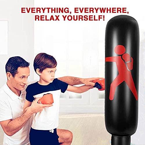 Saco de Boxeo Niños - JanTeelGO Punching Ball 160cm Saco de Boxeo Hinchable de Niños Saco de Arena Inflable de Pie para Practicar Karate MMA Bolsa de Boxeo Fitness