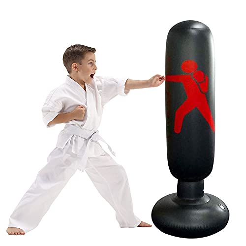 Saco de Boxeo Niños - JanTeelGO Punching Ball 160cm Saco de Boxeo Hinchable de Niños Saco de Arena Inflable de Pie para Practicar Karate MMA Bolsa de Boxeo Fitness