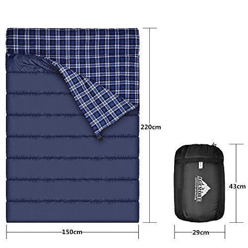 Saco de Dormir Doble de Franela de algodón para Camping, Senderismo o Senderismo. Saco de Dormir Impermeable para 2 Personas, para Adultos o Adolescentes. Camión, Tienda de campaña o Saco de Dormir