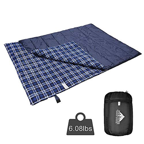 Saco de Dormir Doble de Franela de algodón para Camping, Senderismo o Senderismo. Saco de Dormir Impermeable para 2 Personas, para Adultos o Adolescentes. Camión, Tienda de campaña o Saco de Dormir