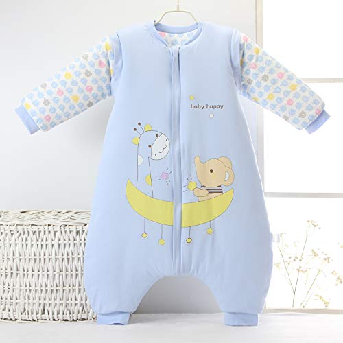 Saco de Dormir para bebé con piernas Saco de Dormir de Invierno de Manga Larga con Forro cálido para Invierno con pies 3.5Tog ( Azul 2-3 años)