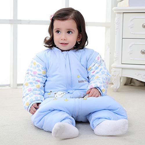 Saco de Dormir para bebé con piernas Saco de Dormir de Invierno de Manga Larga con Forro cálido para Invierno con pies 3.5Tog ( Azul 2-3 años)