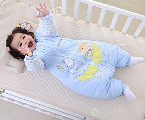 Saco de Dormir para bebé con piernas Saco de Dormir de Invierno de Manga Larga con Forro cálido para Invierno con pies 3.5Tog ( Azul 2-3 años)