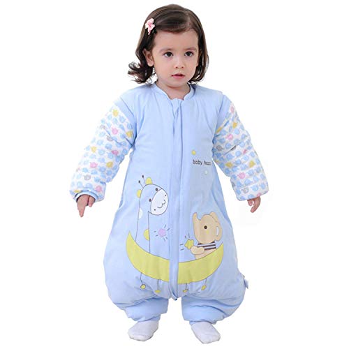 Saco de Dormir para bebé con piernas Saco de Dormir de Invierno de Manga Larga con Forro cálido para Invierno con pies 3.5Tog ( Azul 2-3 años)