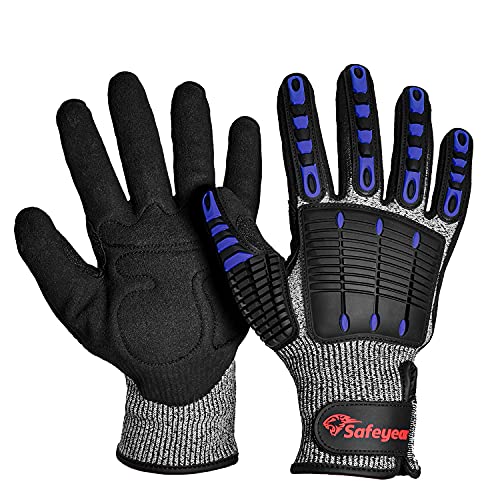 SAFEYEAR Guantes Anticortes de Nivel 5, Ajuste Cómodo Elástico 3D, Buen Agarre, Recubrimiento de Espuma Duradero de Nitrilo,Absorción de impactos, anticolisión,L