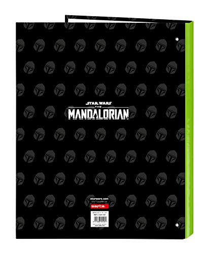 Safta- The Mandalorian Carpeta con Folios 4 Anillas, Color Negra/Verde flúor, 220x30x120 mm (512041067)