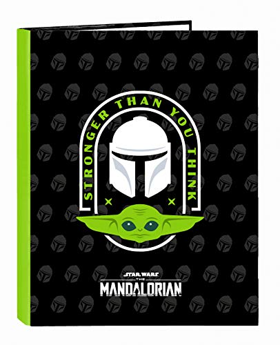 Safta- The Mandalorian Carpeta con Folios 4 Anillas, Color Negra/Verde flúor, 220x30x120 mm (512041067)