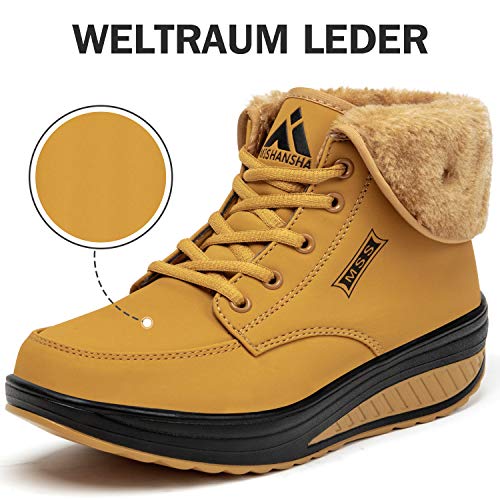 SAGUARO® Invierno Mujer Botas de Nieve Cuero Calientes Fur Botines Plataforma Bota Boots Ocasional Impermeable Anti Deslizante Zapatos, Amarillo 36