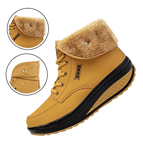 SAGUARO® Invierno Mujer Botas de Nieve Cuero Calientes Fur Botines Plataforma Bota Boots Ocasional Impermeable Anti Deslizante Zapatos, Amarillo 36