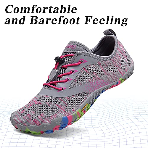 SAGUARO Mujer Barefoot Zapatillas de Trail Running Minimalistas Zapatillas de Deporte Fitness Gimnasio Caminar Zapatos Descalzos para Correr en Montaña Asfalto Escarpines de Agua, Rosa, 37 EU