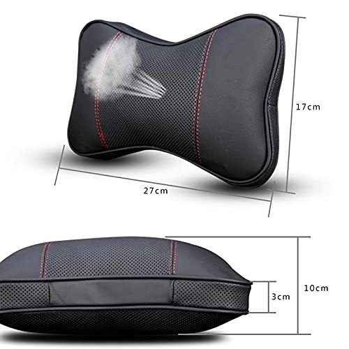 Sahkgye 2 Paquetes de CojíN de Espuma ViscoeláStica para Reposacabezas de Coche con Funda de PU, Soporte para el Cuello para Asiento de Coche, Negro y Rojo