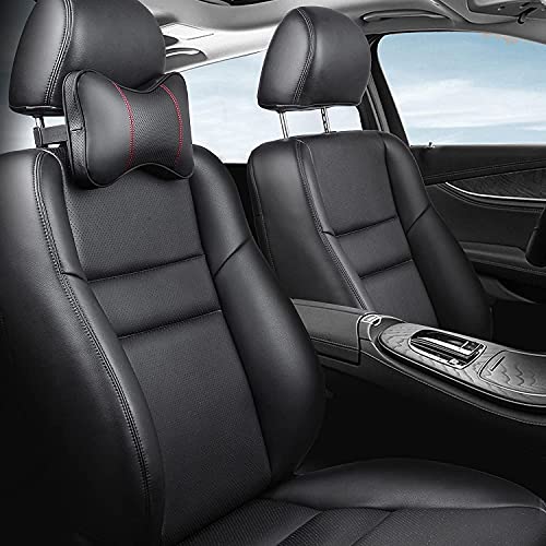 Sahkgye 2 Paquetes de CojíN de Espuma ViscoeláStica para Reposacabezas de Coche con Funda de PU, Soporte para el Cuello para Asiento de Coche, Negro y Rojo