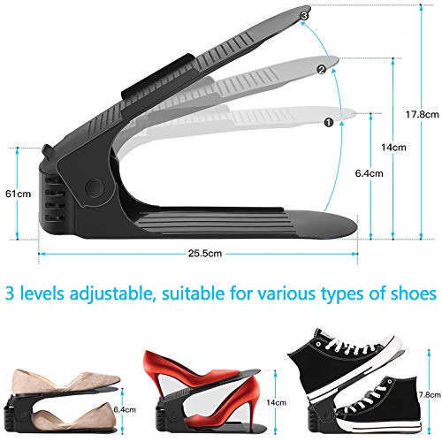 SaiXuan Set de 10pcs Organizadores de Zapatos, Soporte de Calzado de Altura Ajustable, Zapatero Simple, Adecuada para Mujeres y Hombres, Ahorra Espacio (Negro)