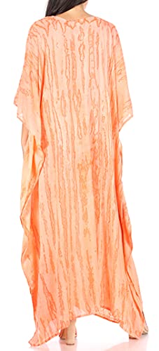 Sakkas 2006 - Catia Boho Casual Long Maxi Caftan Dress Kaftan Cover-up LougeWear para Mujer - 2-Salmon - OS