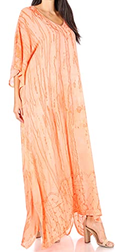 Sakkas 2006 - Catia Boho Casual Long Maxi Caftan Dress Kaftan Cover-up LougeWear para Mujer - 2-Salmon - OS