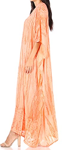 Sakkas 2006 - Catia Boho Casual Long Maxi Caftan Dress Kaftan Cover-up LougeWear para Mujer - 2-Salmon - OS