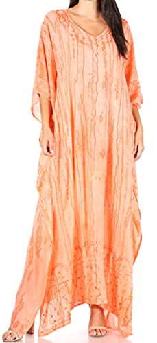 Sakkas 2006 - Catia Boho Casual Long Maxi Caftan Dress Kaftan Cover-up LougeWear para Mujer - 2-Salmon - OS