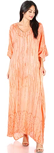 Sakkas 2006 - Catia Boho Casual Long Maxi Caftan Dress Kaftan Cover-up LougeWear para Mujer - 2-Salmon - OS