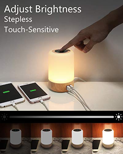 salipt Luz de Nocturna LED, con 4 puertos de carga USB, Lámpara de Mesita de Noche Inteligente, Control Tactil, Regulable, Temporizador, Cambio de Color RGB para Niños, Habitación (Blanco Cálido)