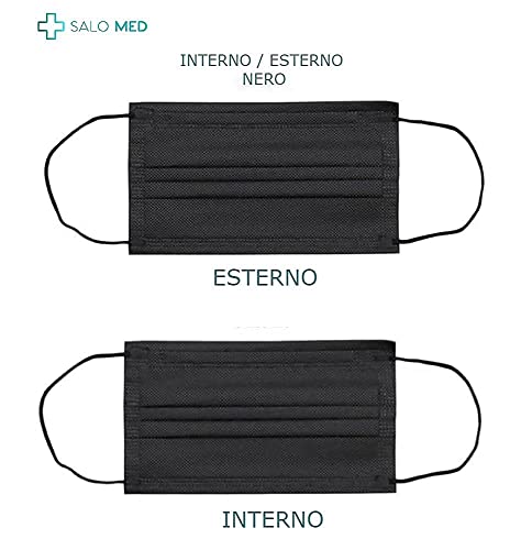 SALO MED - 50 Mascarillas Quirúrgica Negra [Negro] - Homologada CE Type IIR - Quirúrgicas Desechables Negras Mascarillas médicas Protectores bucales - 50 Piezas