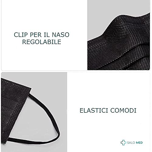 SALO MED - 50 Mascarillas Quirúrgica Negra [Negro] - Homologada CE Type IIR - Quirúrgicas Desechables Negras Mascarillas médicas Protectores bucales - 50 Piezas