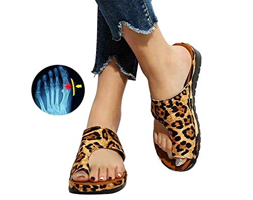 Sandalias de juanete para Mujer para Verano, cómodas Zapatillas de Cuero con Corrector de juanete para corrección de Huesos del Dedo Gordo del pie