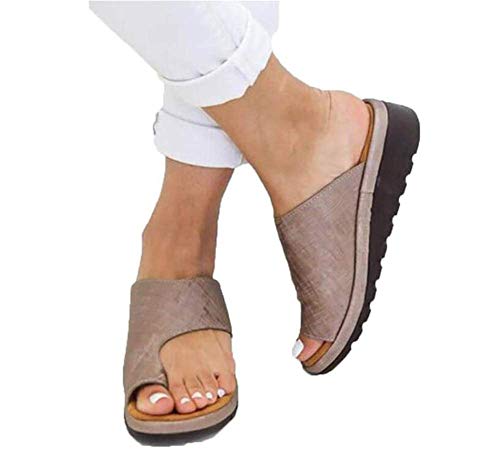 Sandalias de juanete para Mujer para Verano, cómodas Zapatillas de Cuero con Corrector de juanete para corrección de Huesos del Dedo Gordo del pie