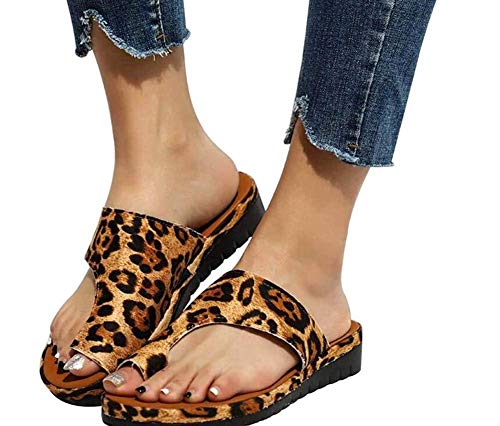 Sandalias de juanete para Mujer para Verano, cómodas Zapatillas de Cuero con Corrector de juanete para corrección de Huesos del Dedo Gordo del pie