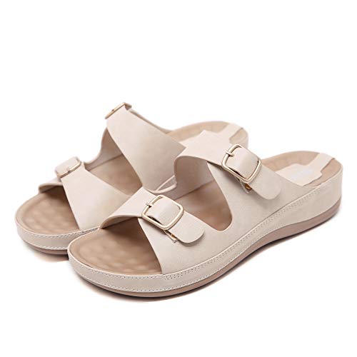 Sandalias de Pala Mujer Metálico Piel Verano Sandalias Bio Ajustable Buckle Comodas Plataforma Mules Planas Zuecos