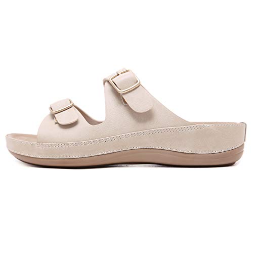 Sandalias de Pala Mujer Metálico Piel Verano Sandalias Bio Ajustable Buckle Comodas Plataforma Mules Planas Zuecos