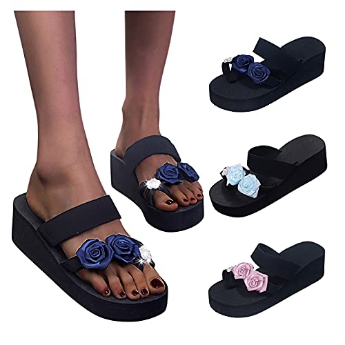 Sandalias de verano para mujer, informales, modernas, con pedrería, flores, tacón de cuña, abiertas, grandes, sandalias de playa, cómodas, antideslizantes, zapatos de verano