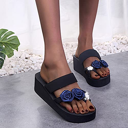 Sandalias de verano para mujer, informales, modernas, con pedrería, flores, tacón de cuña, abiertas, grandes, sandalias de playa, cómodas, antideslizantes, zapatos de verano