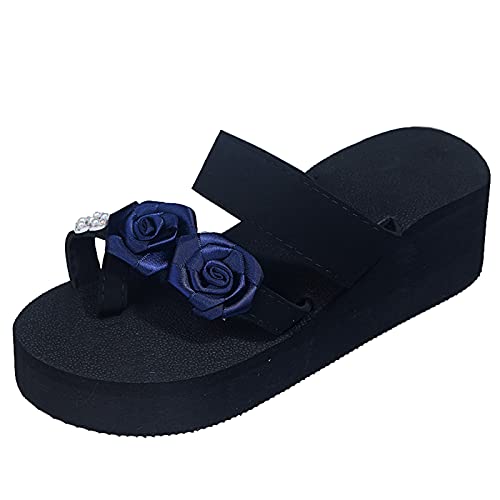 Sandalias de verano para mujer, informales, modernas, con pedrería, flores, tacón de cuña, abiertas, grandes, sandalias de playa, cómodas, antideslizantes, zapatos de verano