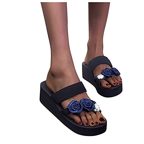 Sandalias de verano para mujer, informales, modernas, con pedrería, flores, tacón de cuña, abiertas, grandes, sandalias de playa, cómodas, antideslizantes, zapatos de verano