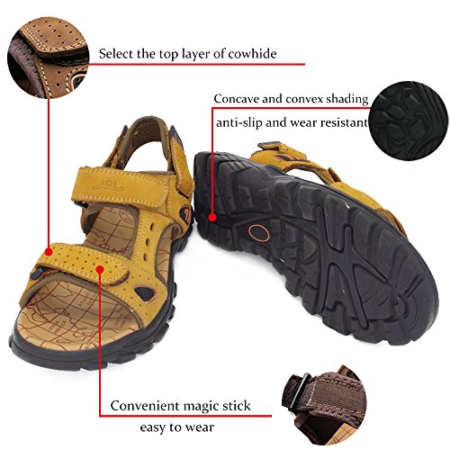 Sandalias Deportivas Verano Senderismo Hombres Chanclas Zapatos Trekking Cuero Playa Pescador Zapatillas Antideslizantes (43/44 EU, Amarillo 1)