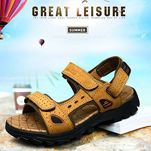 Sandalias Deportivas Verano Senderismo Hombres Chanclas Zapatos Trekking Cuero Playa Pescador Zapatillas Antideslizantes (43/44 EU, Amarillo 1)