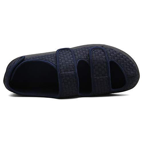 Sandalias Mujer Hombre Zapatillas de Estar por casa Zapatos Diabéticos Respirable Zapatillas Ortopédica para ensanchar Ajustable Cómoda Artritis Edema Zapatos hinchados Azul 45EU