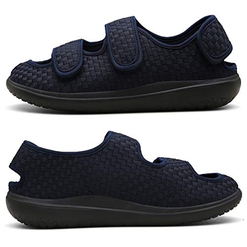 Sandalias Mujer Hombre Zapatillas de Estar por casa Zapatos Diabéticos Respirable Zapatillas Ortopédica para ensanchar Ajustable Cómoda Artritis Edema Zapatos hinchados Azul 45EU