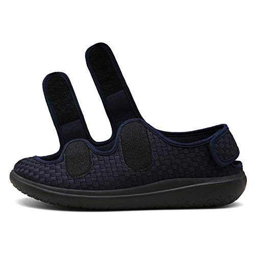 Sandalias Mujer Hombre Zapatillas de Estar por casa Zapatos Diabéticos Respirable Zapatillas Ortopédica para ensanchar Ajustable Cómoda Artritis Edema Zapatos hinchados Azul 45EU